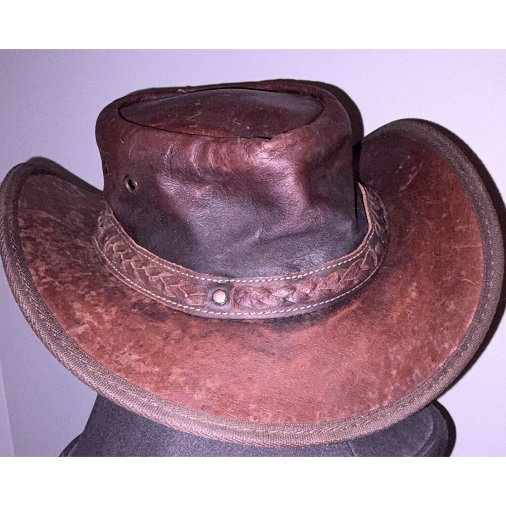Barmah Hats 1018 Squashy Kangaroo Leather  Outback Hat Brown Medium